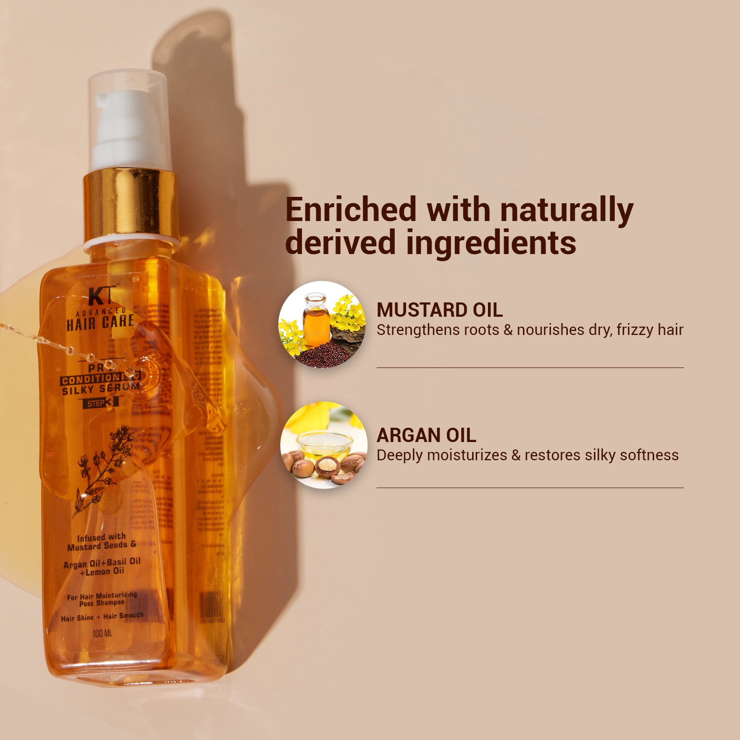 Pre Conditioning Silky Hair Serum | With Mustard, Argan, Lemon &amp; Basil Oils for Frizz Control &amp; Smooth, Silky Hair | Sulfate-Free, Paraben-Free | 100ml