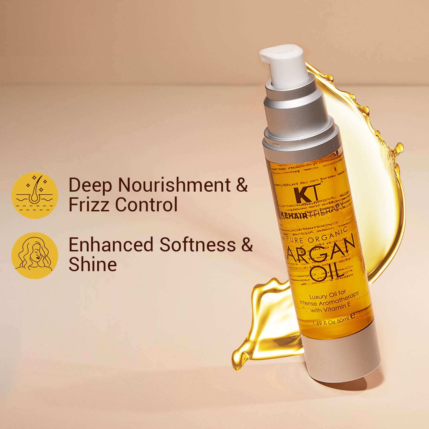 Pure Organic Argan Oil Hair Serum | With Vitamin E for Frizz Control &amp; Natural Shine | Aromatherapy Treatment | Sulfate-Free, Paraben-Free | 50ml | 100ml