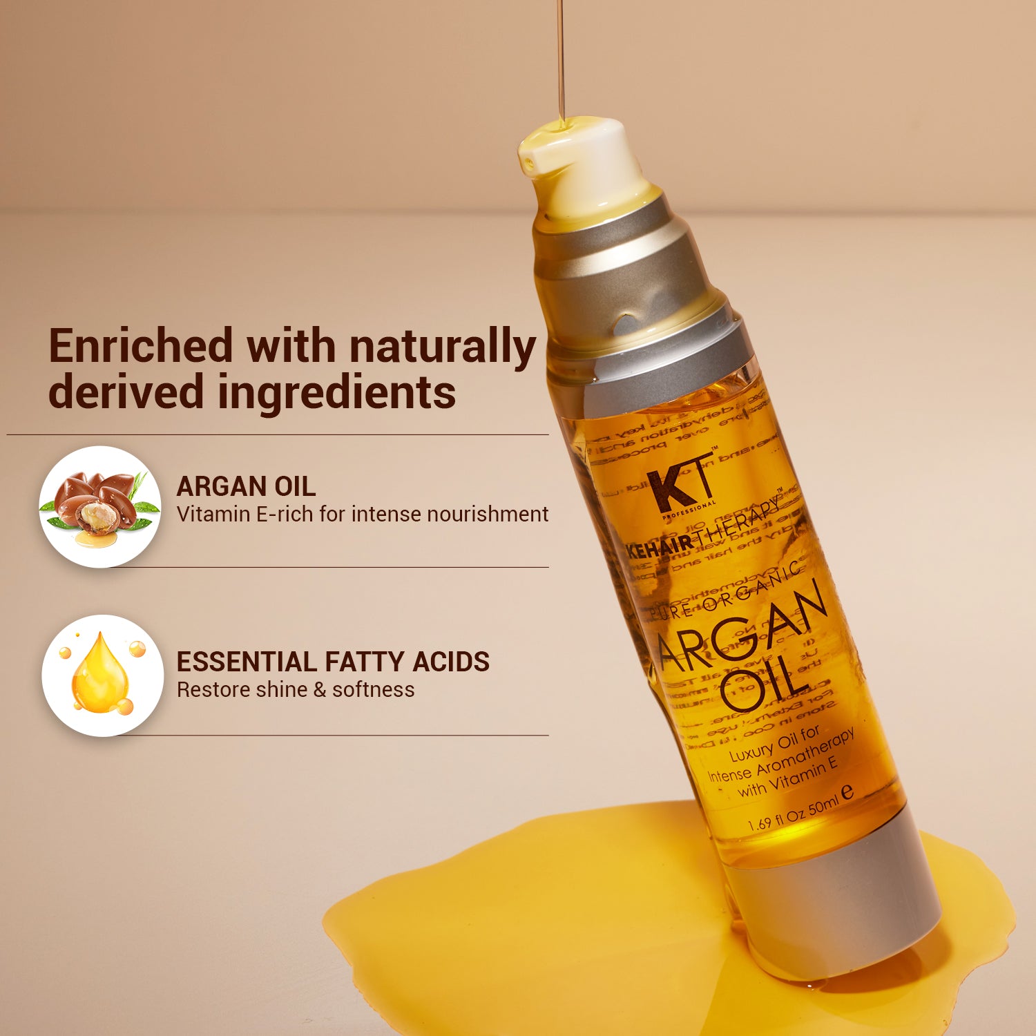 Pure Organic Argan Oil Hair Serum | With Vitamin E for Frizz Control &amp; Natural Shine | Aromatherapy Treatment | Sulfate-Free, Paraben-Free | 50ml | 100ml