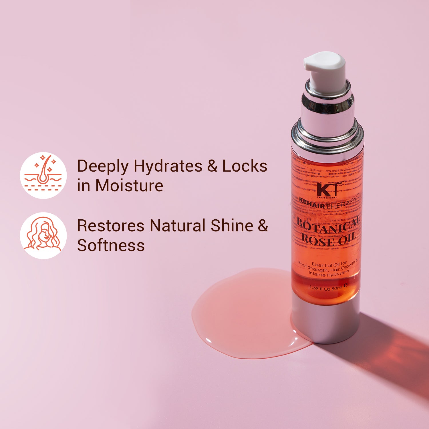 Botanical Rose Oil Hair Serum | For Soft, Silky Hair, Natural Shine &amp; Long-Lasting Hydration | Sulfate-Free, Paraben-Free | 50ml
