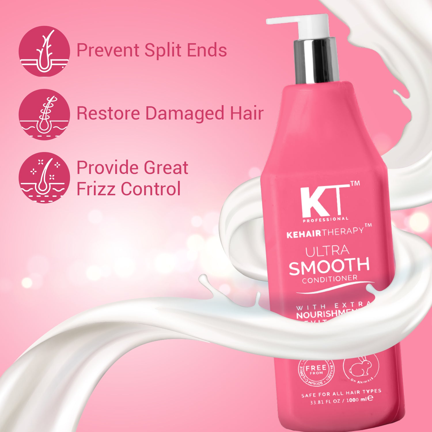 Ultra Smooth Conditioner | With Acai Oil &amp; Cupuacu Oil | Nourishment &amp; Revitalizing for Soft, Shiny Hair | Sulfate-Free, Paraben-Free | 1000ml | 500ml | 250ml