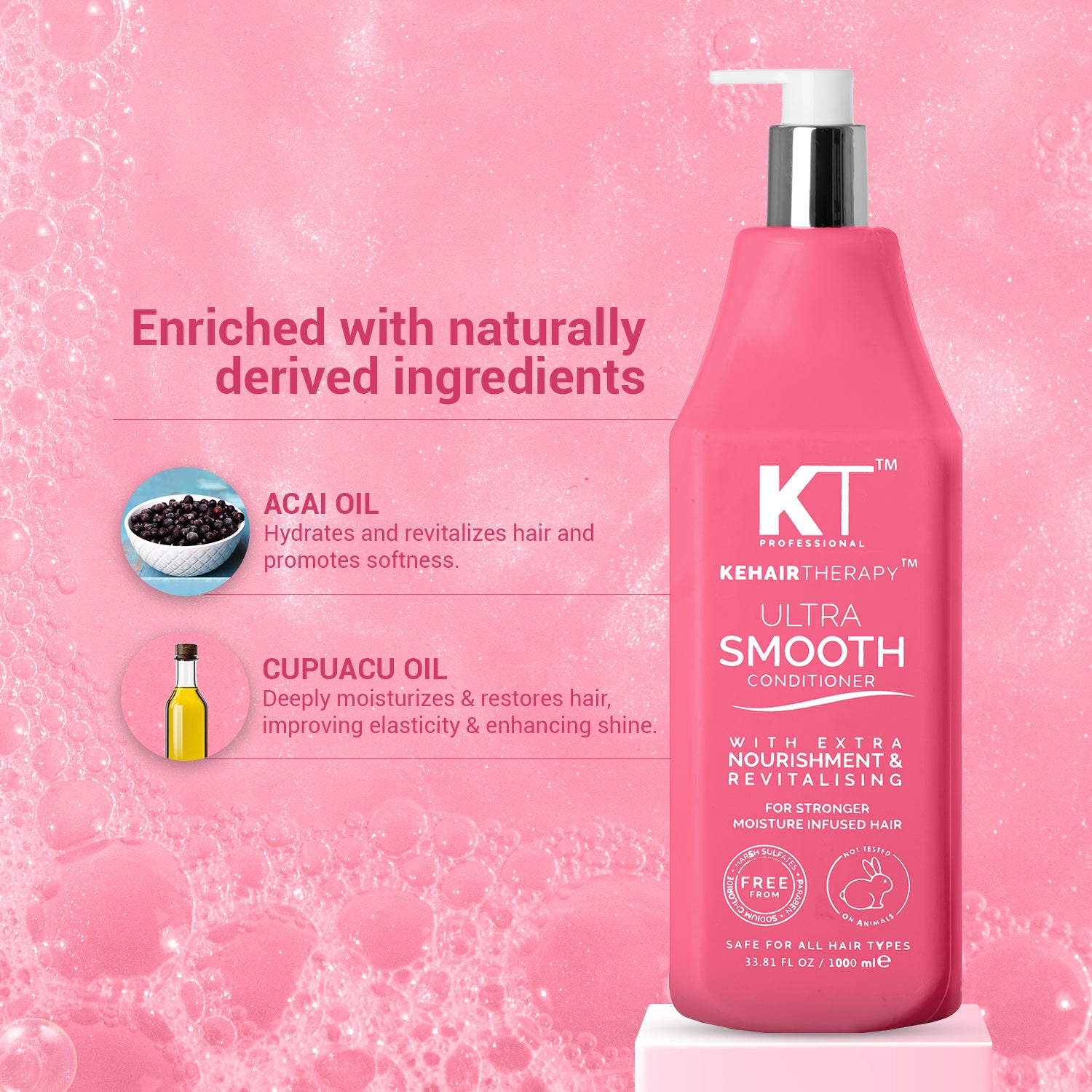 Ultra Smooth Conditioner | With Acai Oil &amp; Cupuacu Oil | Nourishment &amp; Revitalizing for Soft, Shiny Hair | Sulfate-Free, Paraben-Free | 1000ml | 500ml | 250ml