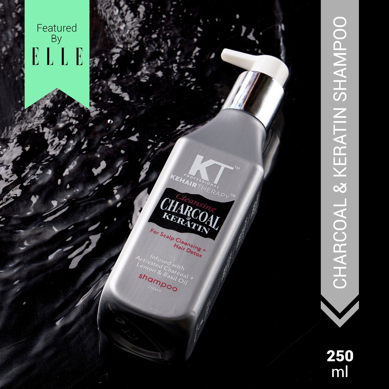 Charcoal &amp; Keratin Shampoo | Infused with Activated Charcoal, Lemon &amp; Basil Oil | Scalp Cleansing &amp; Hair Detox | Sulfate-Free, Paraben-Free | 250ml