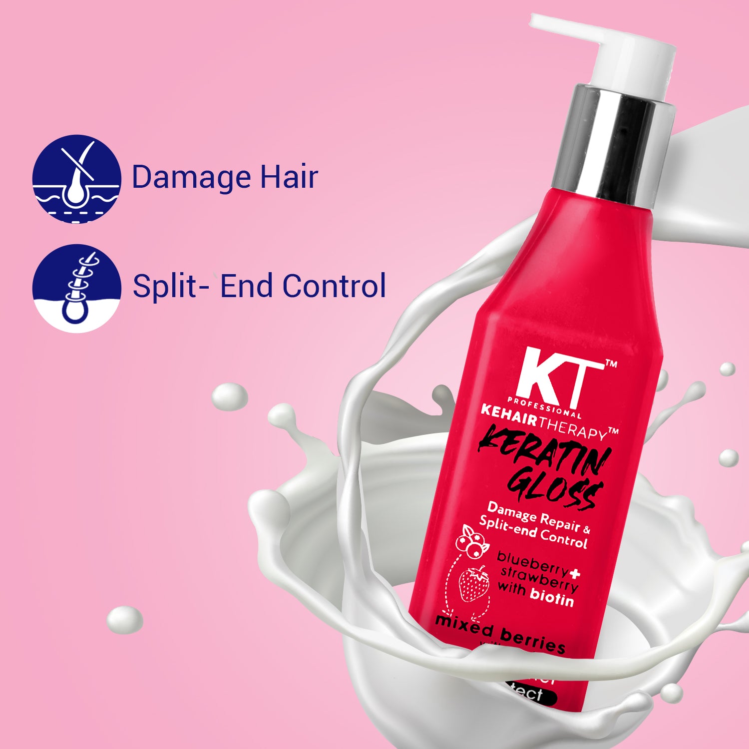 Keratin Gloss Conditioner | With Blueberry, Strawberry &amp; Biotin Extracts | Damage Repair &amp; Split-End Control | Sulfate-Free, Paraben-Free | 250ml