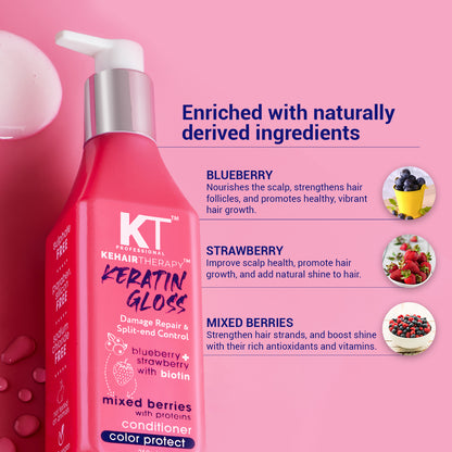 Keratin Gloss Conditioner | With Blueberry, Strawberry &amp; Biotin Extracts | Damage Repair &amp; Split-End Control | Sulfate-Free, Paraben-Free | 250ml