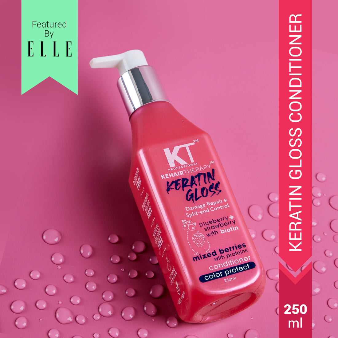 Keratin Gloss Conditioner | With Blueberry, Strawberry &amp; Biotin Extracts | Damage Repair &amp; Split-End Control | Sulfate-Free, Paraben-Free | 250ml