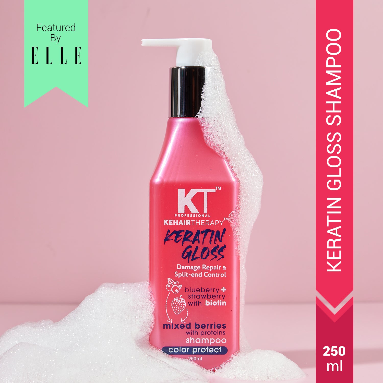 Keratin Gloss Shampoo | With Blueberry, Strawberry &amp; Biotin Extracts | Damage Repair &amp; Split-End Control | Sulfate-Free, Paraben-Free | 250ml